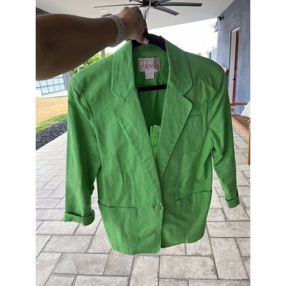 Rafaella Petites Kelly Green Ramie Cotton Single Button Patch Pocket Blazer